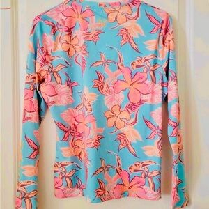 New Roxy Floral Long Sleeve Top - Teal Blue & Peach Coral